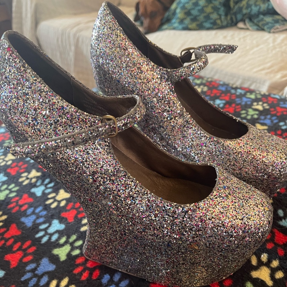 AUTHENTIC JEFFREY CAMPBELL LAST WALK MULTI GLITTER SHOES